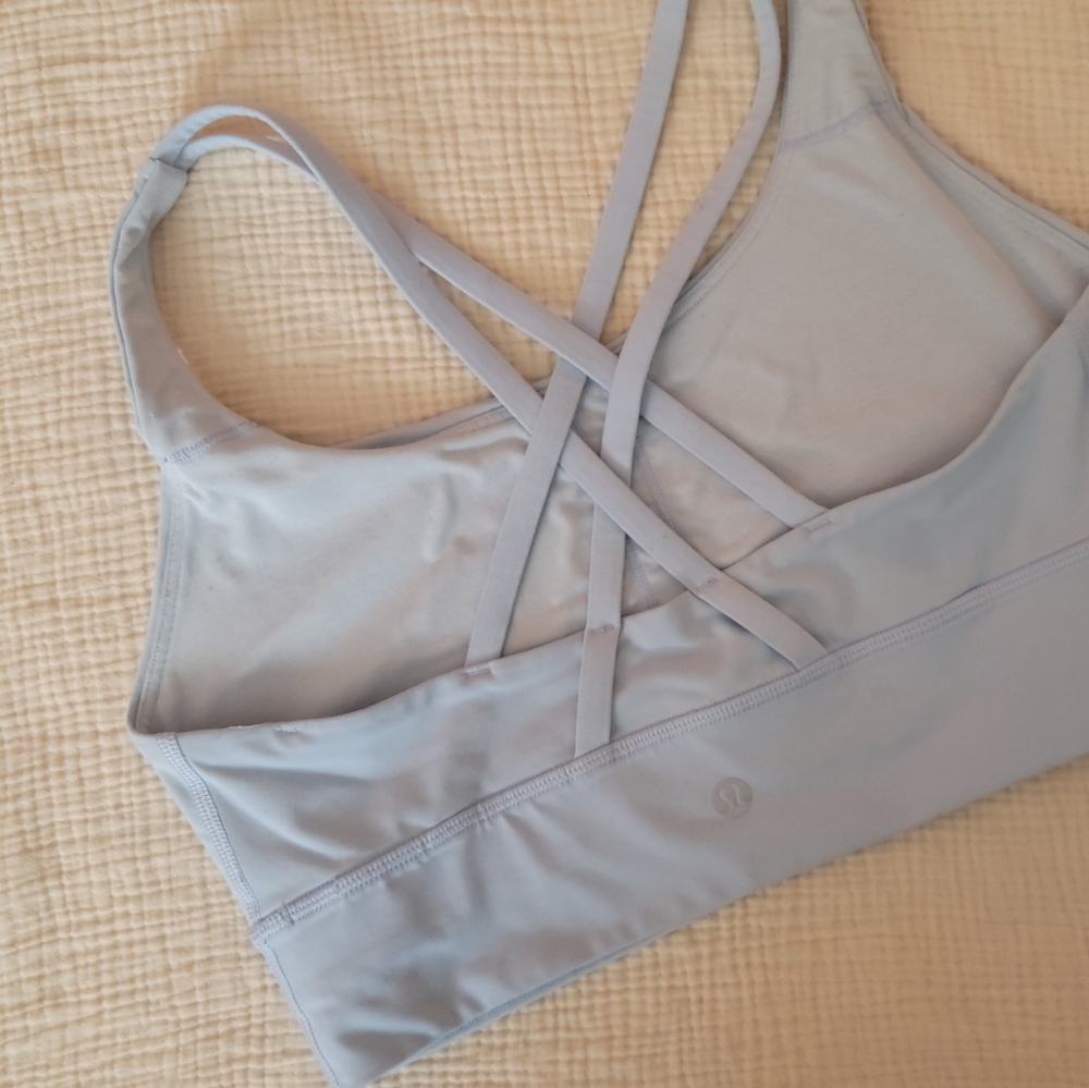 Lululemon Energy Bra Longline *Medium Support, B–D Cups Light Blue Size 8 Stains - Picture 5 of 8